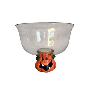 Vintage Glass Halloween Jack O Lantern Candy Bowl Dish Decor